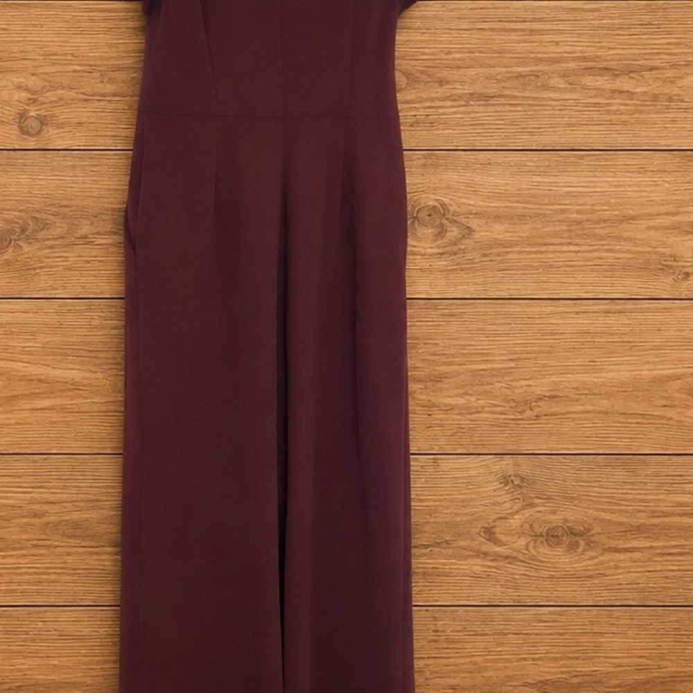 Calvin Klein Burgundy Ruffle Sleeve Wide Leg Jumpsuit with Pockets Size 6 Small - Picture 4 of 8